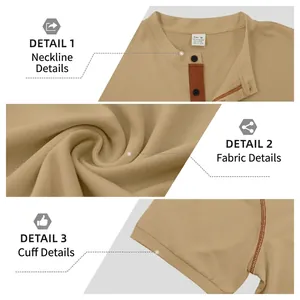Men's khaki quick-dry polo shirt featuring color-block henley collar and breathable fabric
