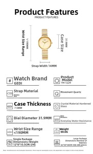 Detailed sizing specifications for minimalist quartz watch with 31.9mm gold alloy case