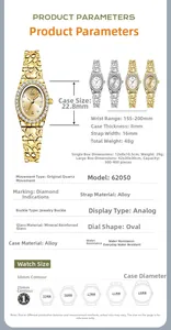 Tabella taglie dettagliata e specifiche tecniche dell'orologio al quarzo di lusso