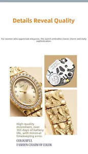 Dettagli macro dell'orologio ovale dorato GEDI con quadrante con diamanti e cinturino sbalzato