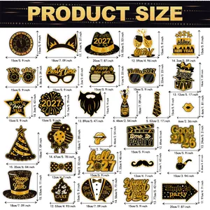 Detailed size chart for 25 New Year 2027 photo props with precise dimensions