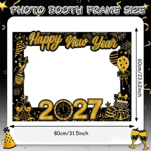 Detailed view of a 2027 New Year photo booth frame in elegant black and gold design