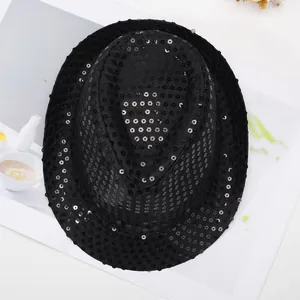 Classic black sequin fedora hat for magic shows and stage performances with reflective shine