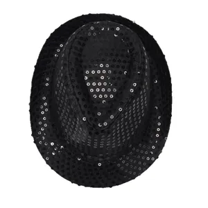 Classic black sequin fedora hat for stage magic performances and party costumes