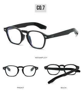 Detailed views of vintage black square frames with silver metal rivet accents