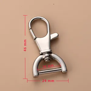 Detail showing dimensions of 46mm stainless steel swivel lobster clasp with D-ring
