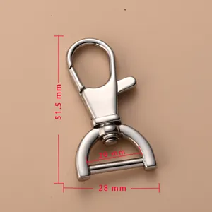 Macro shot of 51.5mm stainless steel swivel lobster clasp showing size and D-ring