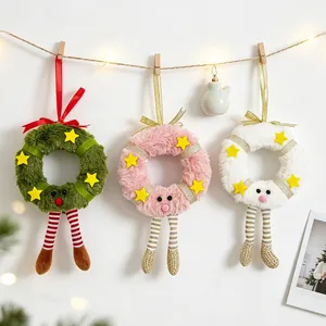 Christmas Plush Wreath Pendant Soft Faux Fur Hanging Ornament Christmas Tree Decoration Cute Long Leg Elf Doll Decor
