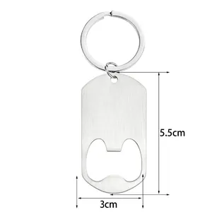 Brushed stainless steel beer bottle opener keychain with rectangular minimalist design