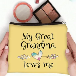 Floral canvas makeup bag with Grandma quote, zipper closure and soft yellow fabric