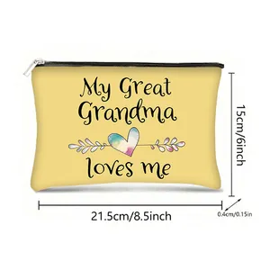 Large floral canvas makeup bag with Grandma print and yellow zipper closure