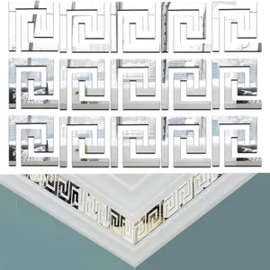 Acrylic Mirror Greek Key Wall Sticker DIY Hollow Geometric Border Decal Self Adhesive For Living Room Bathroom Home Decoration