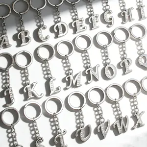 Personalized Alloy Alphabet Initial Keychain For Women Men Silver Color Rhinestone Inlaid 26 Letters Key Ring Hanging Pendant Accessory Gift