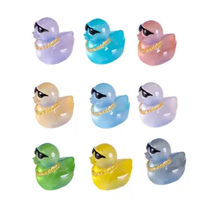 Set of 9 colorful miniature resin ducks wearing sunglasses for DIY micro landscape decor