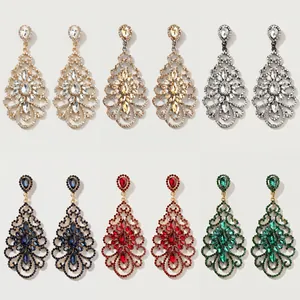 Collection of hollow rhinestone earrings in six colors for bridal gown accessories