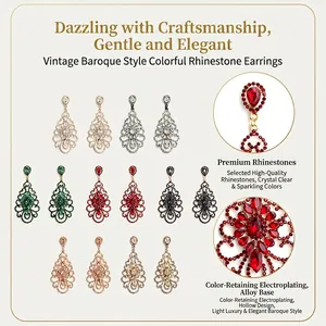 Baroque hollow earrings with multicolor rhinestones and premium gold plating