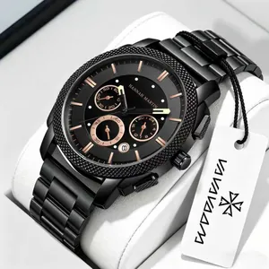 Men's Stainless Steel Quartz Watch Waterproof Chronograph Business Sport Wristwatch With Calendar Luminous Hands