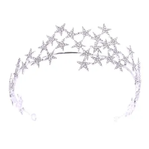 Elegant silver crown headband with sparkling rhinestones and tiered stars for brides