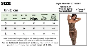 Guide des tailles pour ensemble deux pièces en tricot léopard avec mesures détaillées S/M/L