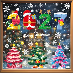 2026 Christmas Window Clings Static Stickers PVC Double Sided Glass Decals New Year Snowflake Santa Reindeer Decorations