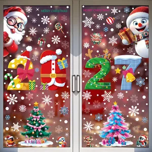 Merry Christmas glass window stickers with Santa, snowman, and 2027 tree designs