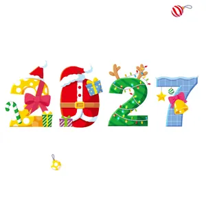 Creative Christmas 2027 window stickers with colorful candy canes and bells