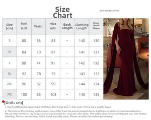 Detailed size chart for elegant mermaid evening dress with cape sleeves in S to 3XL