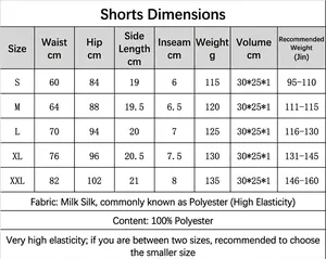 Size chart for high elastic yoga shorts with measurements in cm for S-XXL sizes