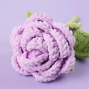 Handmade crochet light purple rose flower knitted with soft chenille yarn for gift