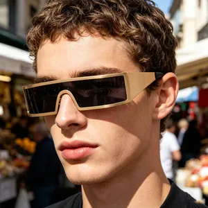 Lunettes de Soleil Cyberpunk Futuriste Lentille Monobloc Mode Carrée Monture en Métal Pour Hommes Femmes Protection UV400