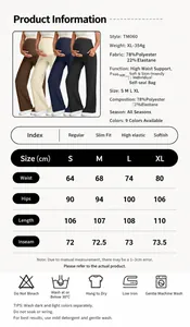 Size chart for high-waisted maternity wide leg pants showing measurements and fabric details