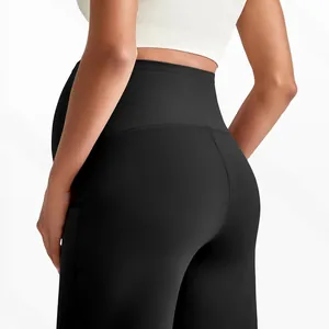 Detail view of high waist maternity leggings featuring seamless support and ergonomic fit