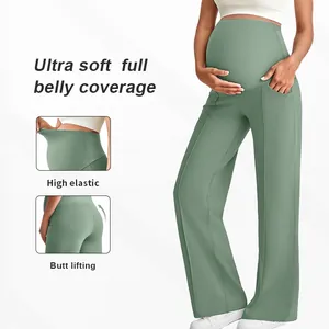 Close-up of high elastic waist with ultra soft full belly coverage on maternity pants