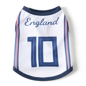 Breathable mesh England soccer jersey for dogs featuring blue trim and number 10