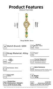 Detailed size specifications of the women's vintage jade style quartz watch