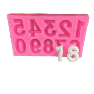Silikonform für Zahlen 0-9 in Rosa mit weißen Fondant-Zahlen als Beispiele