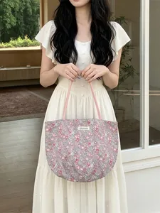Sac Seau À Imprimé Fleuri Sac Fourre-tout En Toile Sac À Épaule Style Ins Français Rural Main Léger Pour Femmes