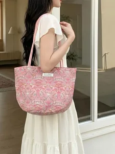 Sac fourre-tout en toile à fleurs paisley roses avec poignées rondes Sozakka