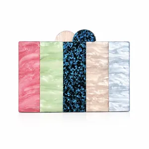 Vintage Acrylic Patchwork Evening Bag Marble Texture Box Clutch With Golden Metal Chain Shoulder Strap For Women Party