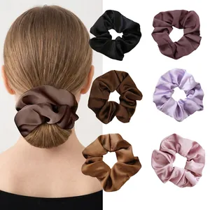 Elegant Satin Scrunchies For Women Soft Plush Hair Ties Sweet Lace Hair Bands Solid Color Silk Like Hair Accessories