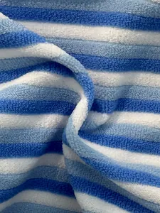 Close-up of soft striped terry fabric showing premium texture and blue-white pattern