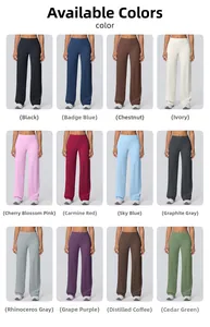 Grid view showing twelve available colors of high waisted wide leg yoga trousers