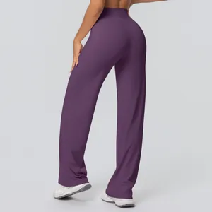 Detail showing high-waist double-sided brushed yoga flare pants with butt-lifting seams