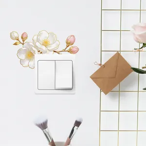 Elegant gold-edged camellia flower wall sticker set for light switch decoration