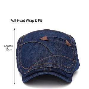 Casquette gavroche en denim délavé pour femme avec détails en cuir et profondeur 10cm