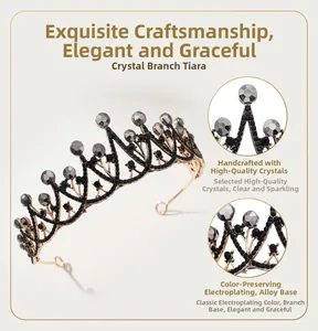 Macro shot of vintage gold branch crown with grey crystals and alloy base detail