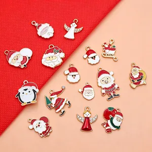 Weihnachtliche Emaille-Legierungsanhänger mit Weihnachtsmann und Engel für DIY-Schmuck