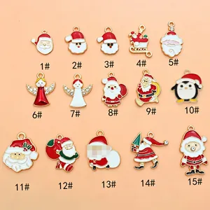 Weihnachts-Emaille-Anhänger Set mit Weihnachtsmann, Engeln und Pinguinen für DIY-Schmuck