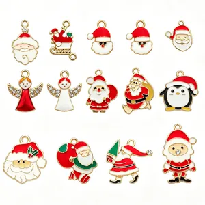 14-teiliges Set Weihnachts-Emaille-Anhänger für DIY-Schmuck mit Weihnachtsmann-Motiven