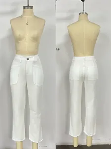 Front and back detail of white high-waist cargo pants with large utility pockets